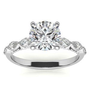 2.0Carat -8.0mm Single Shared Prong Marquise and Round Moissanite Scroll In 14K